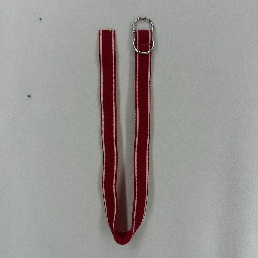 Vintage Red White Stripe Double Ring Belt Adjustable Waist Belt Retro